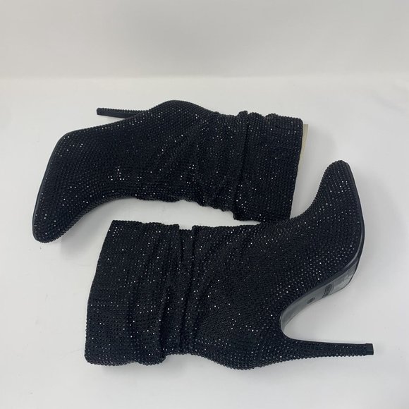 Nine West Dazzle 2 Ankle Boots Womens 10.5M Black Almond Toe Stiletto Heel S0537 - Picture 1 of 10